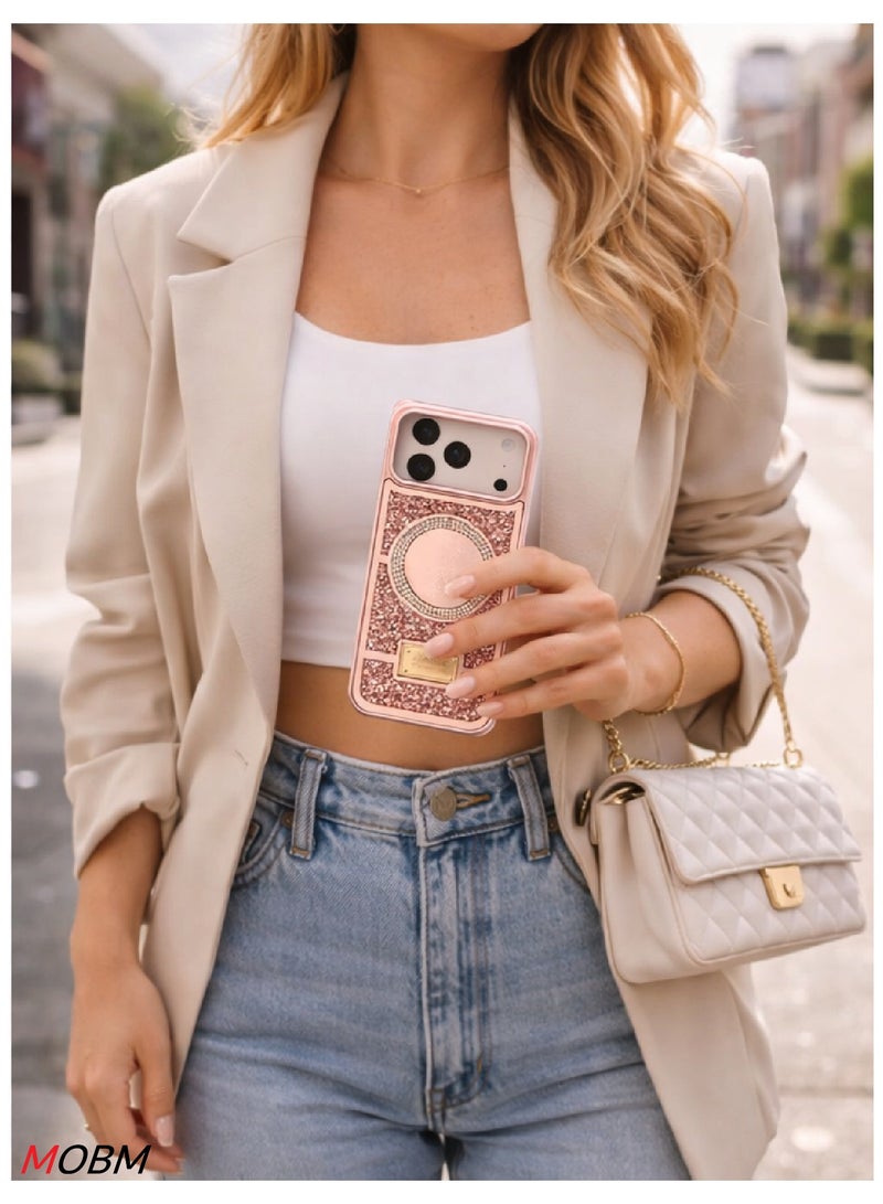 MOBM Case for iPhone 17 Pro Max Glitter Case with Mirror Design – Rose Gold Luxury Rhinestone TPU Cover - Image 3